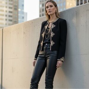 Black Statement Blazer w/ Gold Rope Embroidery - Military Chic, Size 10